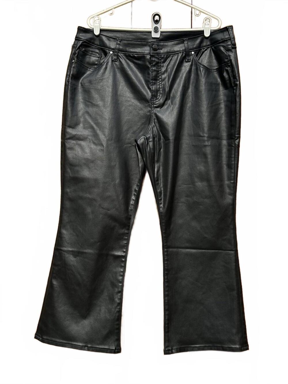 Chicos coated Leather look jeans Rocker Goth biker Cropped flare leg Sz 18